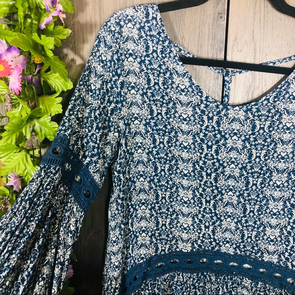 _🌼3/$30🌼Vintage Havana Printed Long Sleeve Open Back Top Medium - Picture 9 of 16